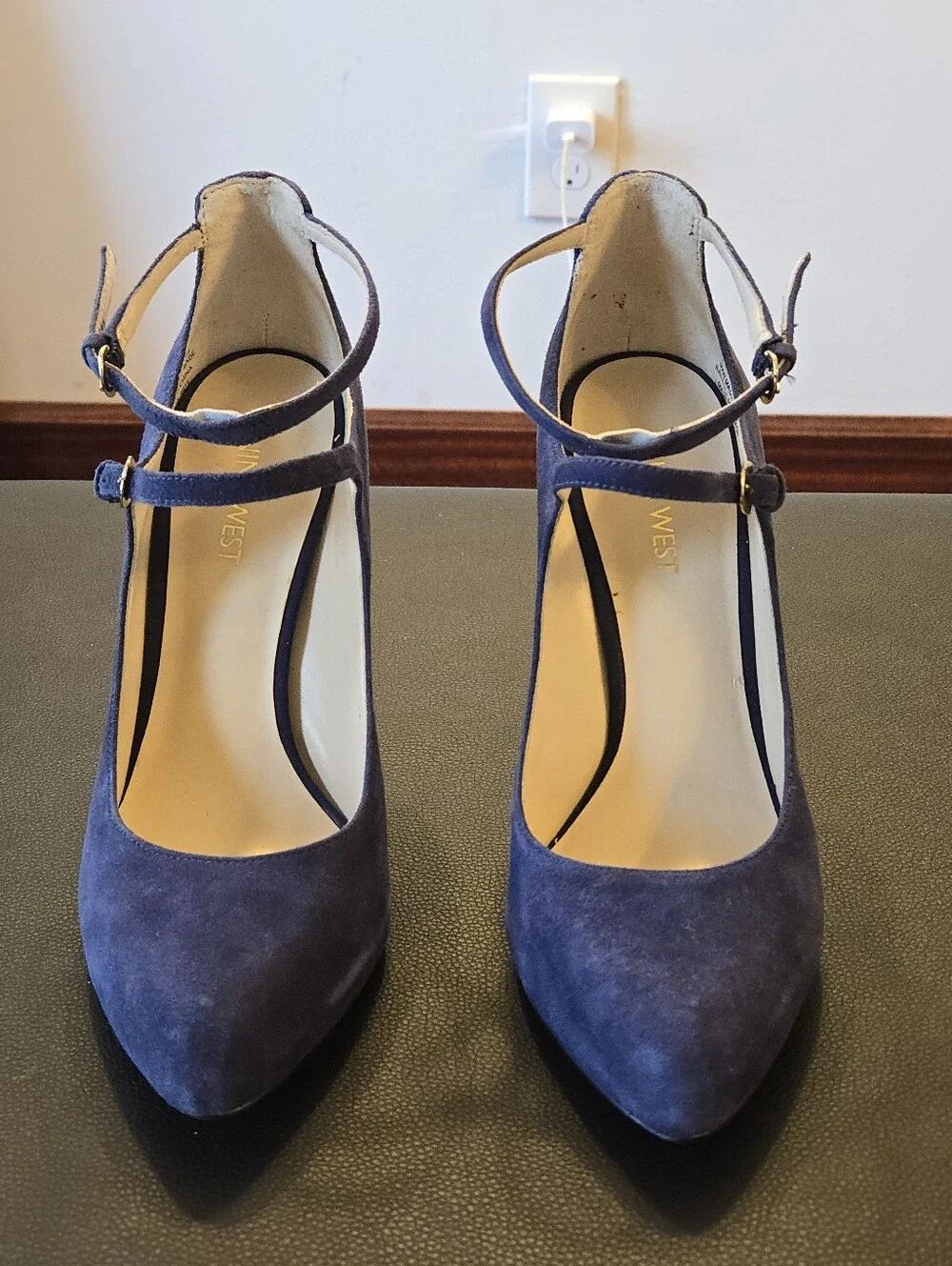Nine West Blue Suede Ankle Strap Mary Jane Platform Pump Heel Size 7.5M
